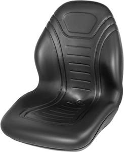 lot 391675 image: Retails for $115 VEVOR Universal Lawn Tractor Seat Replacement, Compact High Back Mower Seat, Black Vinyl Forklift Seat, Central Drain Hole Skid Steer Seat with Mounting Bolt Patterns of 8 x 11.5 & 11.25 x 11.5