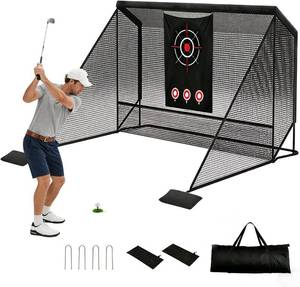 lot 391677 image: Retails for $159 Golf Cage Practice Hitting Net, 10x7ft Golf Hitting net with Side BarriersAuto-Ball Return, 2 Target Clothe, Golfs nets for Backyard Driving Chipping Swing Training, Indoor Outdoor Use
