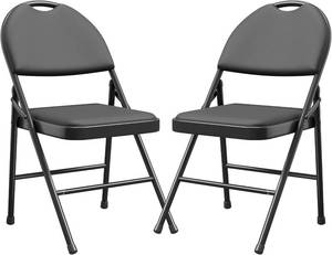 lot 391683 image: Garvee Folding Chair 4-Piece Set, Metal Folding Chair with Non-Slip Foot Pads, Chair with PU Leather Cushion Seat and Metal Support, for Indoor and Outdoor, Room, Restaurant, Black