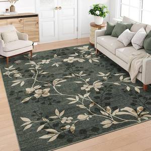lot 491884 image: Floral 8x10 Green Rugs, Large Non Slip Area Rug for Living Room Bedroom Soft Low Pile Under Table Carpet for Dining Room Office Indoor Modern Stain Resistant Floor Cover for Nursery Playroom