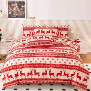 lot 491888 image: Mengersi Christmas Duvet Cover Set Queen Size,Christmas Red Deer Tree Snowflake Pattern Bedding Comforter Cover Set with Zipper Closure for New Year Holidy Xmas Gifts
