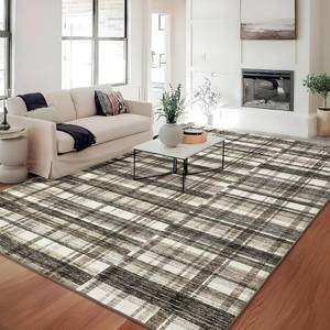 lot 491889 image: Retails for $112 Garvee 9x12 Rug Washable Room Rugs for Bedroom, Large Living Room Rug, Modern Plaid Area Rug for Classroom, Dorm, Office, Non Skid Stain Resistant Dining Room Rugs, Beige
