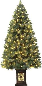 lot 491893 image: Retails for $103 Garvee Pre-lit Artificial Christmas Tree with Warm White Lights, Green Full Christmas Tree 4.5 ft with 8 Light-Modes, Pre Lighted Xmas Tree W460 Branch Tips, 300 Light & Antique Urn Base,1 PCS