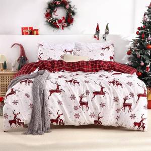 lot 491897 image: Christmas Duvet Cover Queen, Soft Brushed Microfiber Comforter Cover Sets, Reindeer Printed Holiday Theme Bedroom Decorative Bedding (Queen Size, Red Plaid Deer)