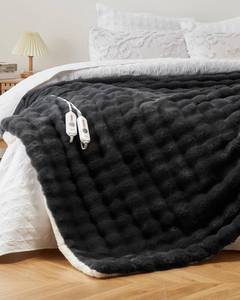 lot 491909 image: GarveeHome Heated Blanket Queen, Dual Control Faux Fur Electric Blanket with 4 Heat Settings, Soft Bubble Heating Blanket with 8 Hour Auto-Off & Overheat Protection, for Home Bedroom, Dark Grey