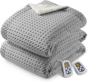 lot 491912 image: CAROMIO Heated Blanket King Size with LCD Dual Controller, Waffle Weave Fast Heating Electric Blankets, 10 Heat Levels & 1-12H Time Settings, ETL Certified, Machine Washable, Grey, 100 x 90