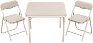 lot 491913 image: GAOMON Boys and Girls Folding Table and Chairs Set of 3, Portable Table and Chair with Pu Soft Cushion, No Installation Required, Suitable for Eating, Reading and Playing