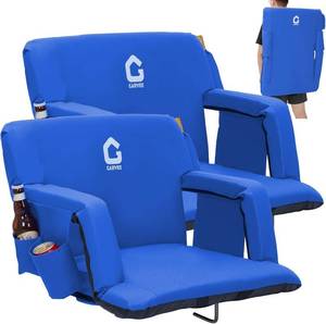 lot 491914 image: Garvee Stadium Seats with Back Support and Padded Cushion - Extra Wide Bleacher Chair with Anti-Slip Mat - Reclining Stadium Football Seats - 6 Adjustable Angle, Large Pockets, Cup Holders