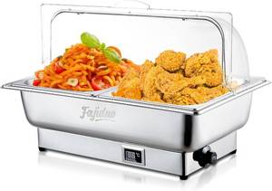 lot 491917 image: Retails for $152 Electric Chafing Dish, 2X4.5QT Half Size Electric Chafing Dish Buffet, Adjustable Temp Roll Top Food Warmer, 600W Chafing Dish Buffet Set for Catering Parties
