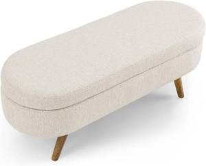 lot 491923 image: Ottoman Oval Storage Bench,Rubber Wood Legs,White(43.5x16x16) (Beige-Linen)