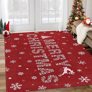 lot 491925 image: Christmas Area Rug Washable Living Room Rugs Print Decorative Indoor Rug Holiday Decor Xmas Non Slip Carpet for Bedroom Kitchen Office Dining Room