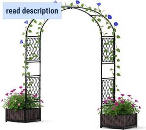 lot 391673 image: Garvee 90.5 Garden Arbor with 2 Planter Boxes, PE Coated Metal Garden Arch Trellis for Climbing Plants, Decorative Archway Wedding Arch Frame, Weather-Resistant Arbor Trellis for Lawn Backyard Yard