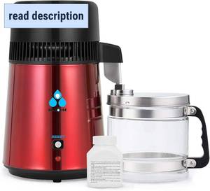 lot 491891 image: Retails for $104 DC HOUSE Upgrade 1 Gallon Water Distiller, 4L Stainless Steel Home Countertop Drinking Pure Water Distiller Machine with On Off Switch, Glass Container