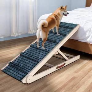 lot 111582 image: Retails for $120 ZJSF Foldable Dog Ramp for High Bed, Wooden Dog Stairs to Bed for Small and Large Dogs, High Traction Platform with 6 Adjustable Heights (14-30), 48, Supports up to 230 lbs