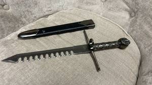 lot 9 image: Fantasy Knife with Decorative Handle and Sheath
