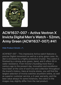 lot 31 image: Brand new Activa Vextron X Digital Sports Watch 52mm Army Green