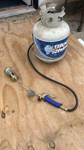 lot 36 image: Blue Rhino Propane Tank with Torch Attachment, works great and propane in tank