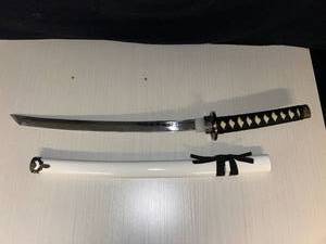 lot 51 image: Japanese Katana Sword with White Scabbard and Diamond Pattern Wrap