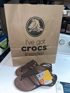 lot 97 image: New ��.Crocs Womens Brown and Black Strappy Sandals Size W7