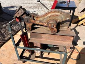 lot 100 image: Industrial Hydraulic Metal Shear See video attachedWorks great , tested with 14 inch steel and cuts through like butter NOTEHeavy item, bring necessary help and means to load and or haul. (Trailer would be best)
