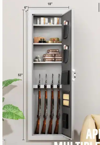 lot 101 image: New White Steel Gun Safe with Digital Lock and Storage Shelves