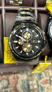 lot 108 image: Brand new Invicta Mens Chronograph Watch Two-Tone Steel Black Dial never worn, has box