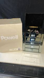 lot 125 image: Powell Home Fashions Mirrored Jewelry Box with Powell Mirrored Jewelry box with Mixed Jewelry Collection see images for more pics of jewelry included
