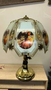 lot 132 image: Native American Woman and Wolf Touch Table Lamp with Brass Base