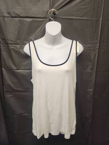 lot 71268 image: Womans White Tank Top with Navy Blue Trim (Size XL) - Retail $8