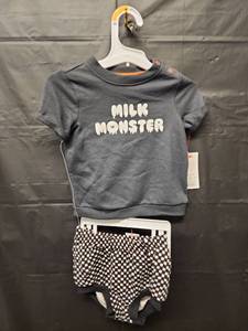 lot 71330 image: Cat&Jack, Baby Boy Milk Monster T-Shirt and Checkered Short Set (Size 12M) - Retail $12