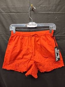 lot 71352 image: Future Collective, Red Eyelet Lace Hem Casual Shorts (Size XS) - Retail $30