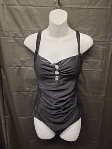 lot 71353 image: CupShe, Black One-Piece Swimsuit with Ruched Detail (Size M) - Retail $20