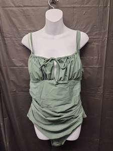lot 71354 image: CupShe, Green Ruched One Piece Swimsuit with Front Tie Detail (Size XL) - Retail $20