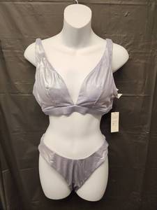 lot 71356 image: CupShe, Purple and Silver Metallic Ribbed Two Piece Bikini Set (Size M) - Retail $25