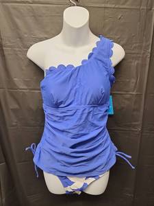 lot 71358 image: CupShe, Blue One Shoulder Tankini Swimsuit Set (Size M) - Retail $25