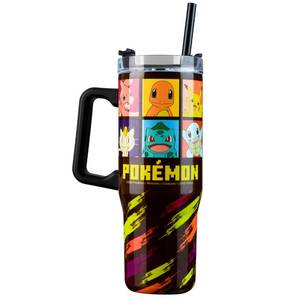 lot 17 image: Pokemon Insulated Tumbler Travel Mug 33oz Stainless Steel Pikachu Anime Water Bottle with Handle and Straw Thermal Double Wall Vacuum Insulation Drinks for Hot Cold Ice Cupholder Compatible - Retail $25