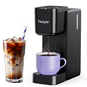 lot 23 image: Tastyle Single Serve Coffee Maker Hot and Iced with Bold Brew, Small Coffee Machine for K Cup and Ground, Fits 7.3 Travel Mug, Brews up to 16 Oz, 5 Cup Sizes, for Office, RV& Hotel, Elegant Black - Retail $50