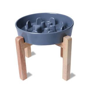 lot 24 image: Dog Slow Feeder Bowl with Stand, Round Ceramic Pet Food Bowl for Medium Breed, Fun Raised Dog Bowls to Slow Down Eating (Grey) - Retail $29