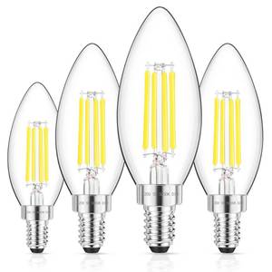 lot 26 image: GGOYING E12 Candelabra LED Bulb 60W Equivalent, 600LM Dimmable Chandelier Light Bulbs, 5000K Daylight White, 85 CRI Candle Base Clear Filament Bulbs, 4-Pack - Retail $10