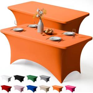 lot 28 image: Trlyc 2 Pack 6FT Spandex Table Cloth - 72 x 30 Inch Rectangular Stretch Tablecloth, Wrinkle Resistant Scretch Table Cover for Wedding, Party, Banquet, Picnic, Outdoor Decoration (2Pcs,Orange) - Retail $20