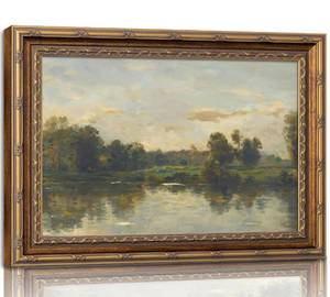 lot 48 image: 11 x 9 Vintage Gold Framed Landscape Wall Art Vintage River Painting Canvas Prints Landscape Wall Decor Countryside Painting Style Poster Print Artwork for Living Room Bedroom Home Decoration - Retail $19