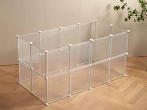 lot 51 image: LURIVA Transparent Clear Small Animal Playpen, Guinea Pig Cages, Puppy Dog Playpen, Pet Playpen, Rabbit Bunny Indoor Outdoor Fence Pen Enclosure, White Clear Plastic Playpen,12 X 12 Inch, 24 Panels - Retail $48