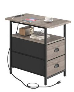 lot 63 image: sthmec End Table with Charging Station, Narrow Side Table with 2 Drawers, Nightstands with Drawers, USB Ports & Power Oulets,Slim Sofa Side Tables for Small Spaces,Livin Room,Bedroom, Grey - Retail $50
