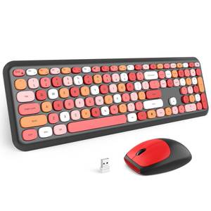 lot 76 image: MISSING MOUSE MOFII Wireless Keyboard Colorful Full Size Keyboard with Number Pad, Silent Cute Wireless Mouse, 2.4GHz Dropout-Free Connection, for PC Laptop Computer (Black Color) - Retail $37