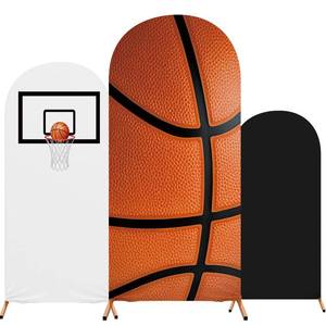 lot 101 image: Tingjoo 3 Pcs Classic Basketball Arch Backdrop Stand Cover Spandex Fitted Sports Theme Birthday Arch Cover 4ft, 5ft, 6ft Photo Background Props for Birthday Party Decoration - Retail $40