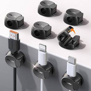 lot 106 image: 8Pack Cord Organizer Dual Spring & Clasp, Max Secure Cable Clips - Chfeila Cable Management, Adhesive Phone Charging Wire Holder for NightstandWall, Home Office Desk Accessories Decor Essentials - Retail $7