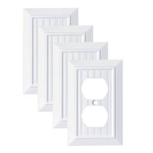 lot 19869 image: Pure White Classic Beadboard Wall Plates,Light Switch Covers,Electrical Outlet Covers, Switch Plates of Various Combination, Nature Bamboo Fiber Wall plate (1 Gang Duplex 4 Pack) - Retail $15