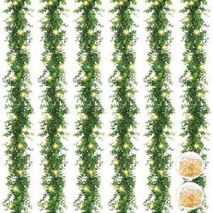 lot 19879 image: Artflower 6 Pack Artificial Eucalyptus Garland with Lights, 5.9Ftpcs Faux Eucalyptus Vines Greenery Garland Fake Plant for Wedding Backdrop Arch Wall Decor, Grey Green