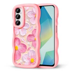 lot 19891 image: CASBST Compatible with Galaxy A16 5G Phone Case for Women Girls, Curly Wavy Frame with Cute Pattern, Aesthetic Slim Soft Silicone TPU Bumper Shockproof Phone Case for Samsung A16 - Pink Flower - Retail $10