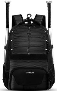 lot 19920 image: COMECOI Softball Bag, Lightweight Baseball Backpack with Shoes Compartment, Baseball Bat Bags with Fence Hook for TBall Bat & Equipment, for Batting Mitten, Helmet, for Girls, Boys, Youth, Adults - Retail $37